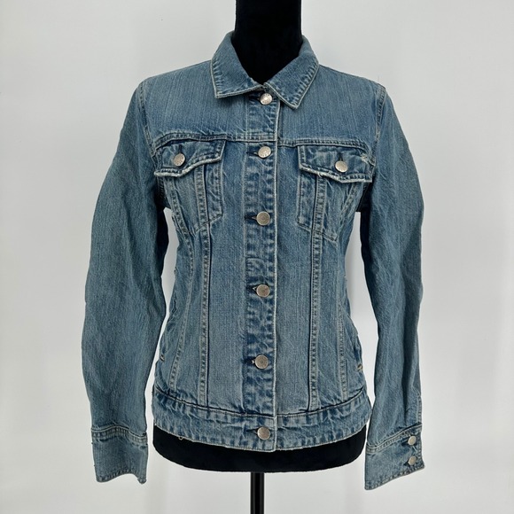 J. Crew Factory Jackets & Blazers - Vintage J.Crew‎ Blue Denim Trucker Jean Jacket Distressed Y2K Women's Medium